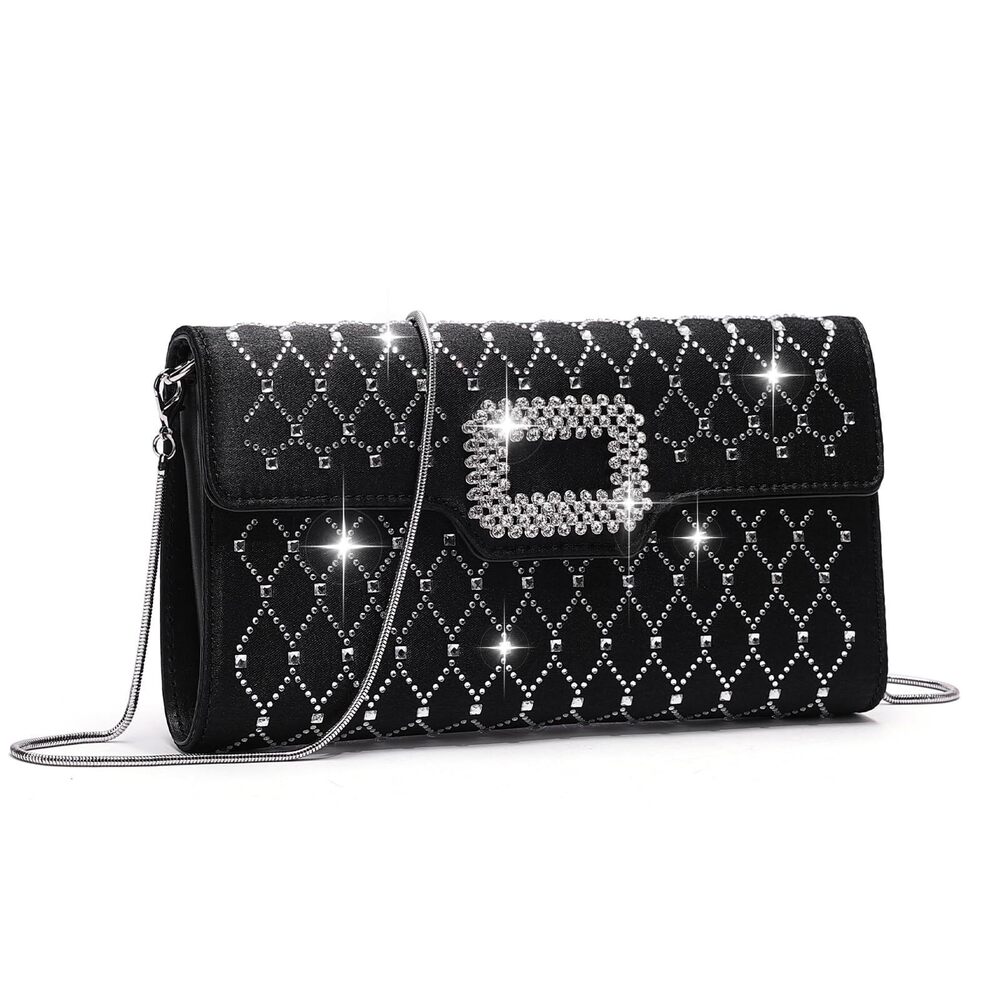 3948 Rhinestones Black Evening Clutch Purses Wedding Cocktail Prom Party